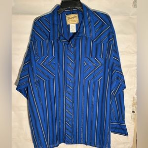 Wrangler Pearl Snap Blue / Metallic Silver Rodeo Western Shirt XXL